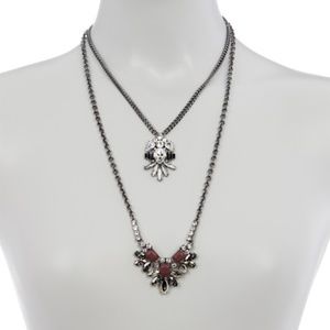 Double Row Stone Pendant Necklace